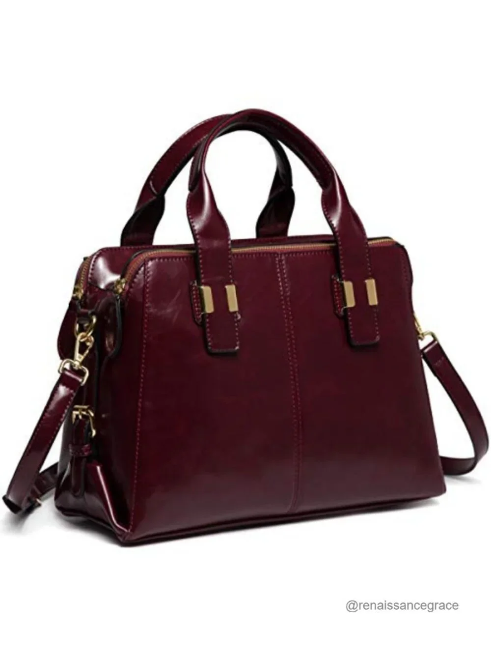 Faux Patent Leather Satchel Tote Bag for Women Work Purse Triple Compartments